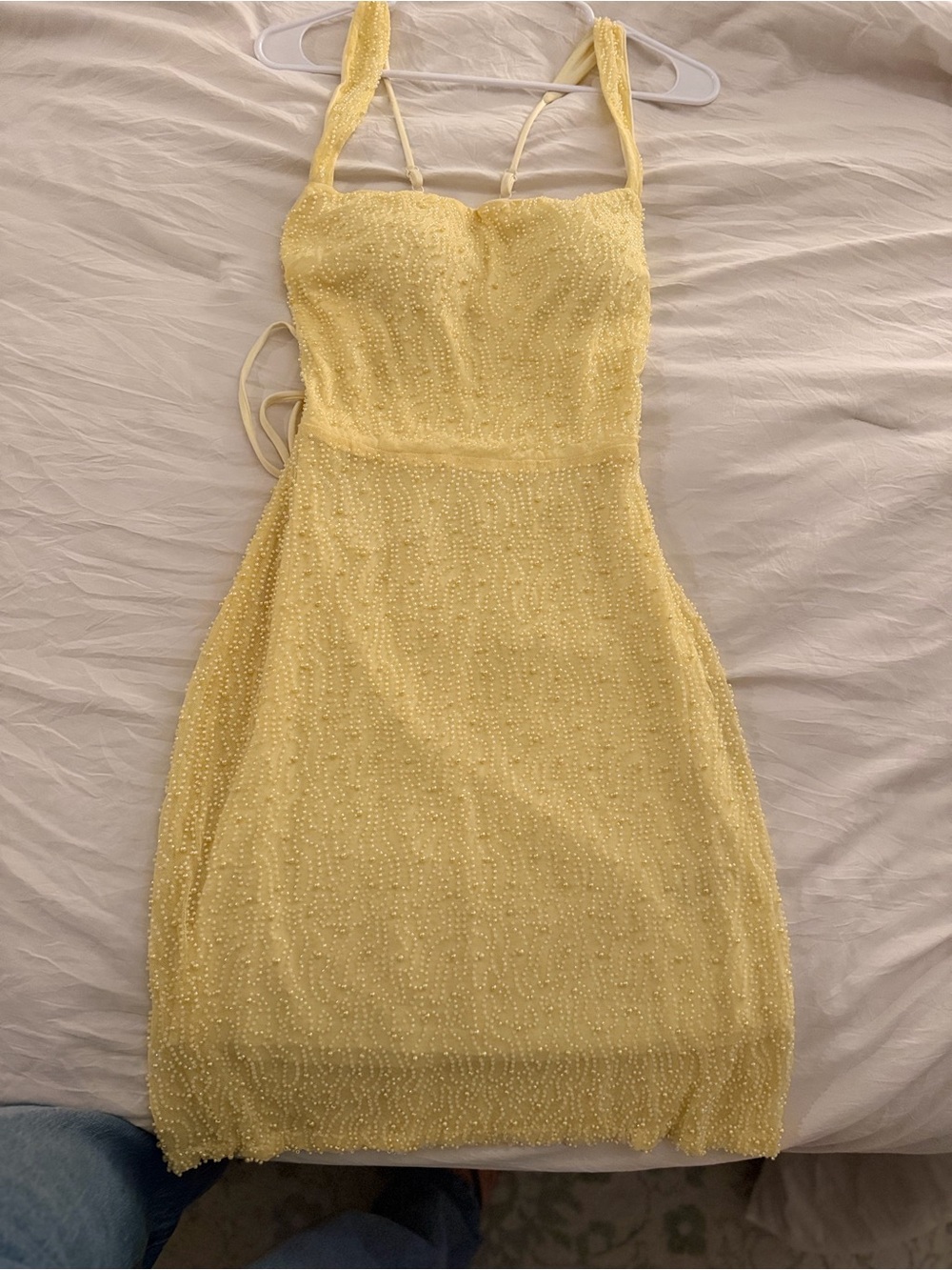 Windsor Pale Yellow Beaded Mini Dress